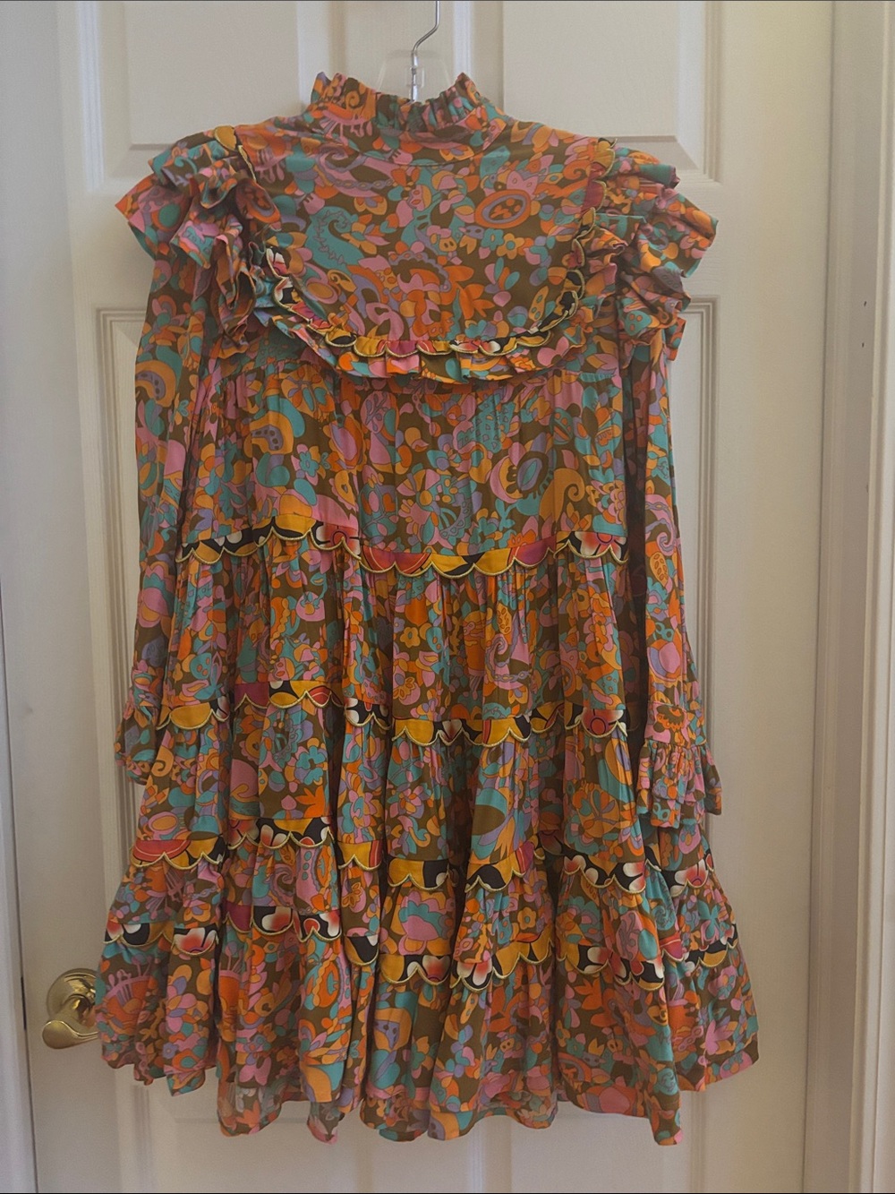 Celia B Print Ruffle Tiered Mini Dress in Multicolor